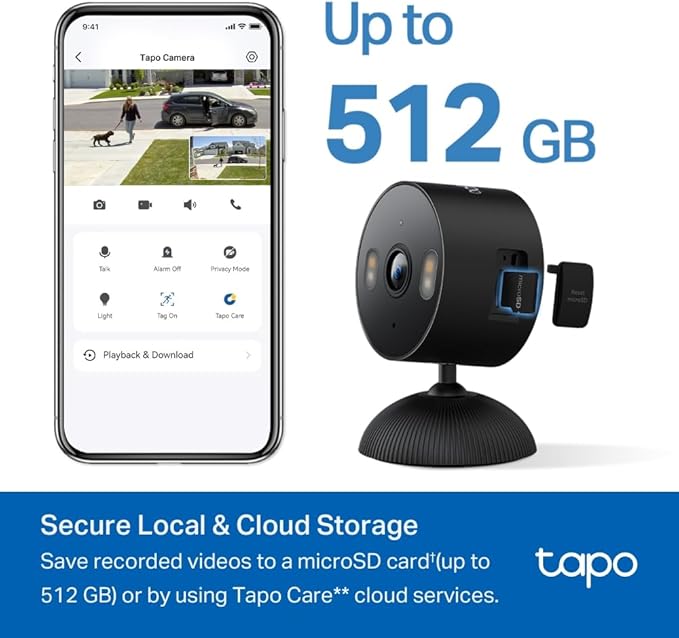 Tapo 1080p Indoor/Outdoor Security Camera - Free Person/Motion/Baby Cry Detection, Color Night Vision, IP65 Weatherproof, SD/Cloud Storage, Works w/Alexa & Google Home HybridCam, Black