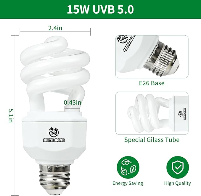 UVA UVB Reptile Light-15W 5.0,Tropical & Sub-Tropical Terrarium Compact Fluorescent Lamp,UVB Reptile Light Bulb for Snake,Chameleons,Iguanas