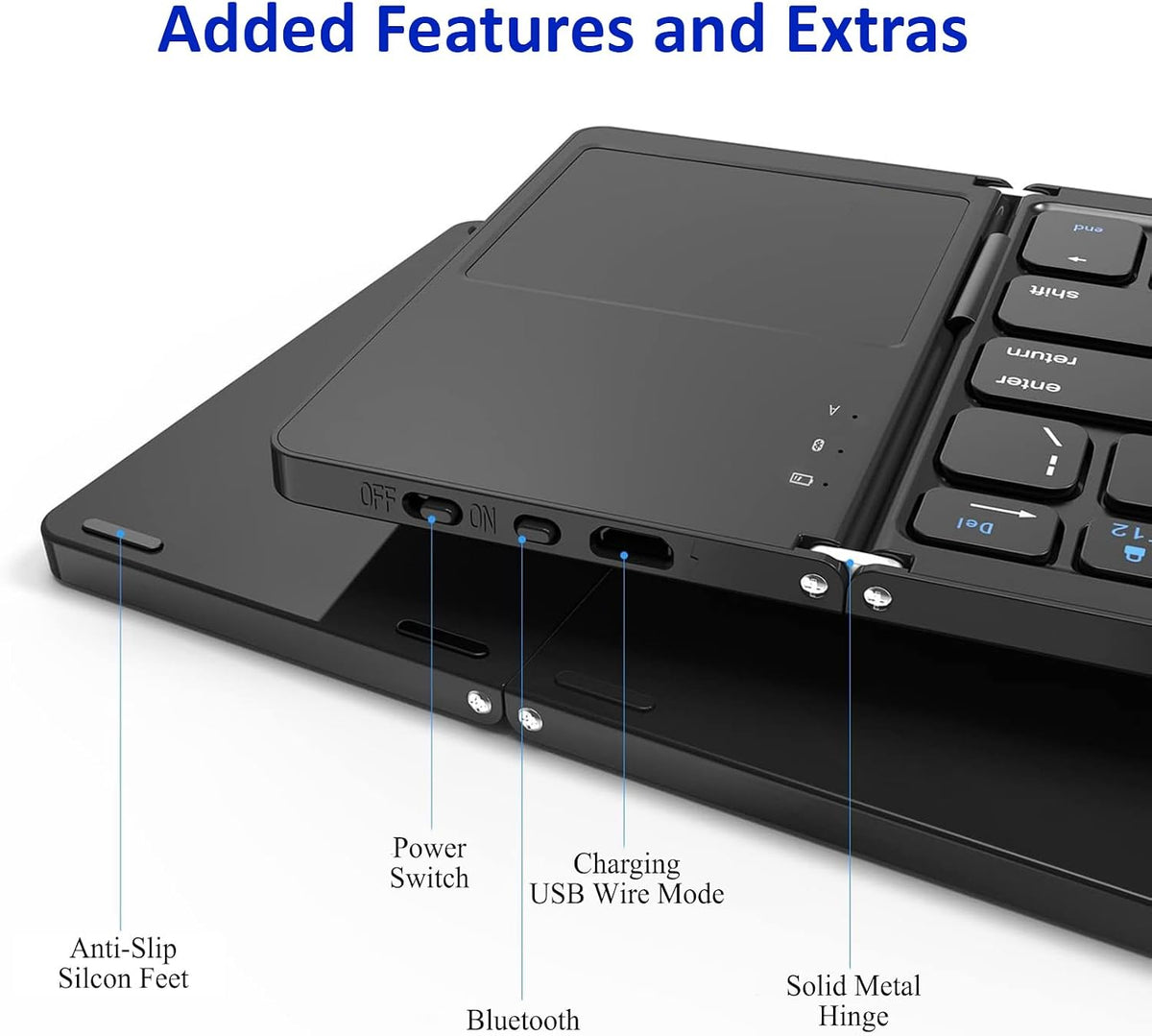 Slim Foldable Wireless Keyboard Compatible with Samsung Galaxy Tab S7/S7+/S6/Lite/S5e/Plus Includes TOUCHPAD Mouse /48H Use/560 Days Standby/Portable/Compact/Tri-Fold/Rechargeable