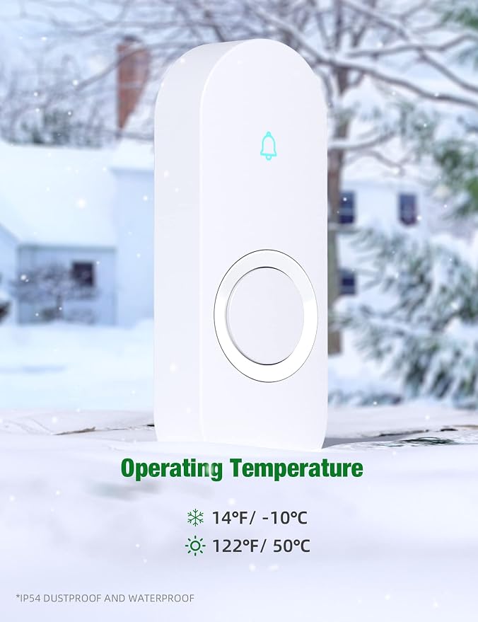 AIDA Lighted Wireless Doorbell for Home, Waterproof Battery Doorbell Wireless 1