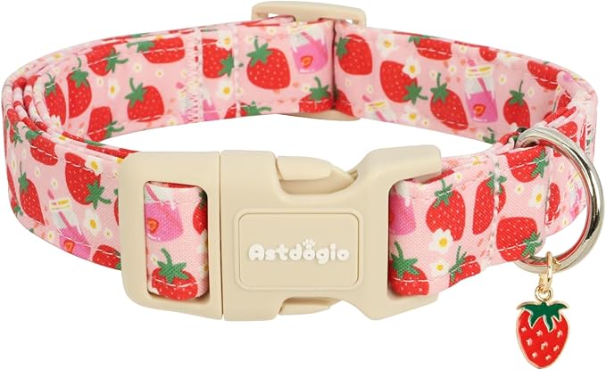 Strawberry Dog Collar, Cute Pink Dog Collars for Extra Small Dogs, Sweet Fresh Style Pet Collar Extra Small Dog Collars, Puppy Collar with Quick Release Buckle for Girl Boy Dog-XS