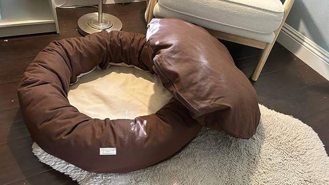 Organic Cotton Canvas Dog Bed: Removable Cover, Natural Fill - Made in USA (Dark Brown, XX Large 50" x 8" inches)