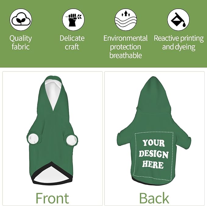 Personalized Dog Hoodie, Custom Dog Costumes for Small Dogs, Holiday Happy Dog Clothes Football Pet Shirt Sweater with Name Number for Girl/Boy Cats/Kitten, Green, L