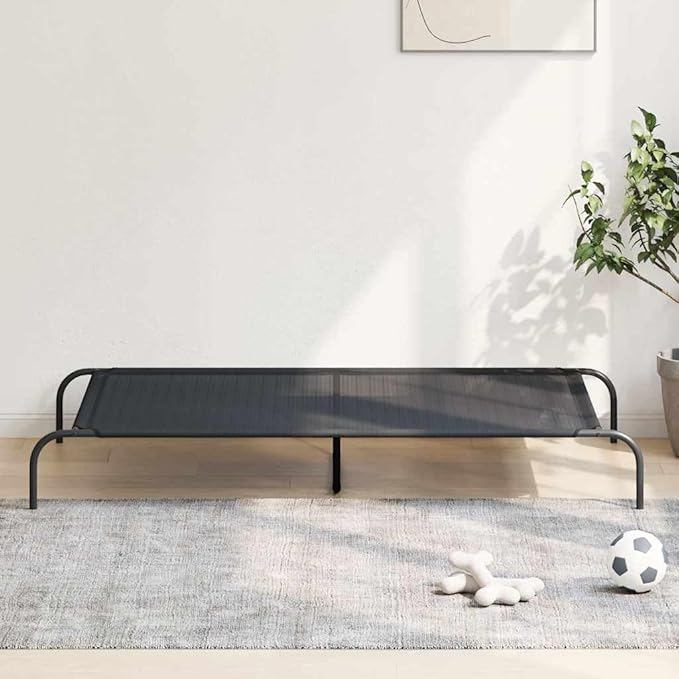 Elevated Dog Bed for Large Breeds, 59 Inch Raised Pet Cot with Breathable Textilene and Heavy-Duty Powder-Coated Steel Frame, Portable Cooling Bed for Outdoor and Indoor Use, Black