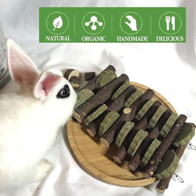 kathson Rabbit Bunny Chew Toys for Teeth, Natural Apple Wood Guinea Pigs Hanging Treats Chinchilla Treats Sticks for Rabbit Hamsters Bunny Chinchilla Squirrels and Gerbils