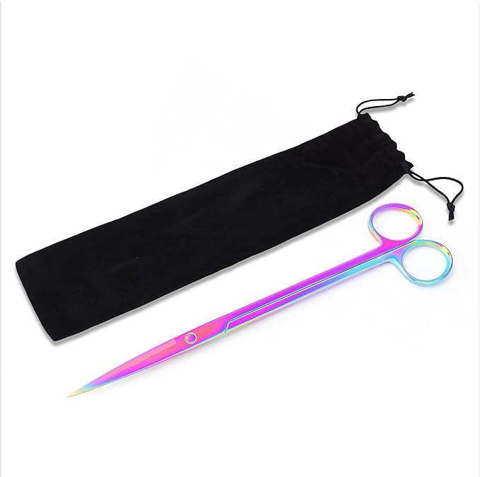Mandala Crafts 10 Inches Rainbow Stainless Steel Straight Aquarium Scissors for Trimming Aquatic Plants – Long Aquascape Scissors for Fish Tanks, Hospital Tanks, Goldfish Bowls, and Terrariums
