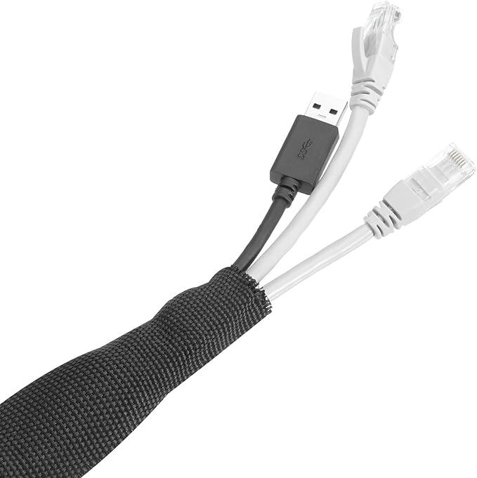 MECCANIXITY Braided Cable Sleeves Heat Shrinkable Fabric Sleeving, 1/4" 26ft Black 2:1 Ratio Heat Shrinkable Cord Protector for Harness Cable, Network Cable Protection, Cable Management