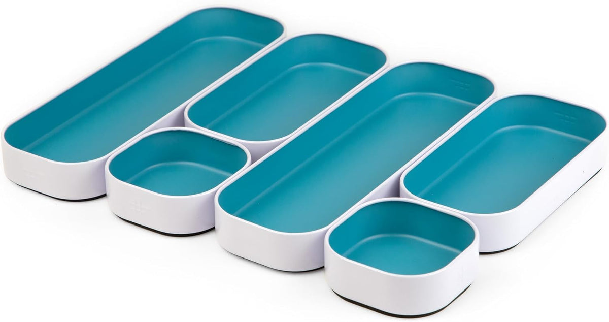 Three by Three Seattle Metal Stacking Bins Drawer Organizer, 6-Pc (Sky)