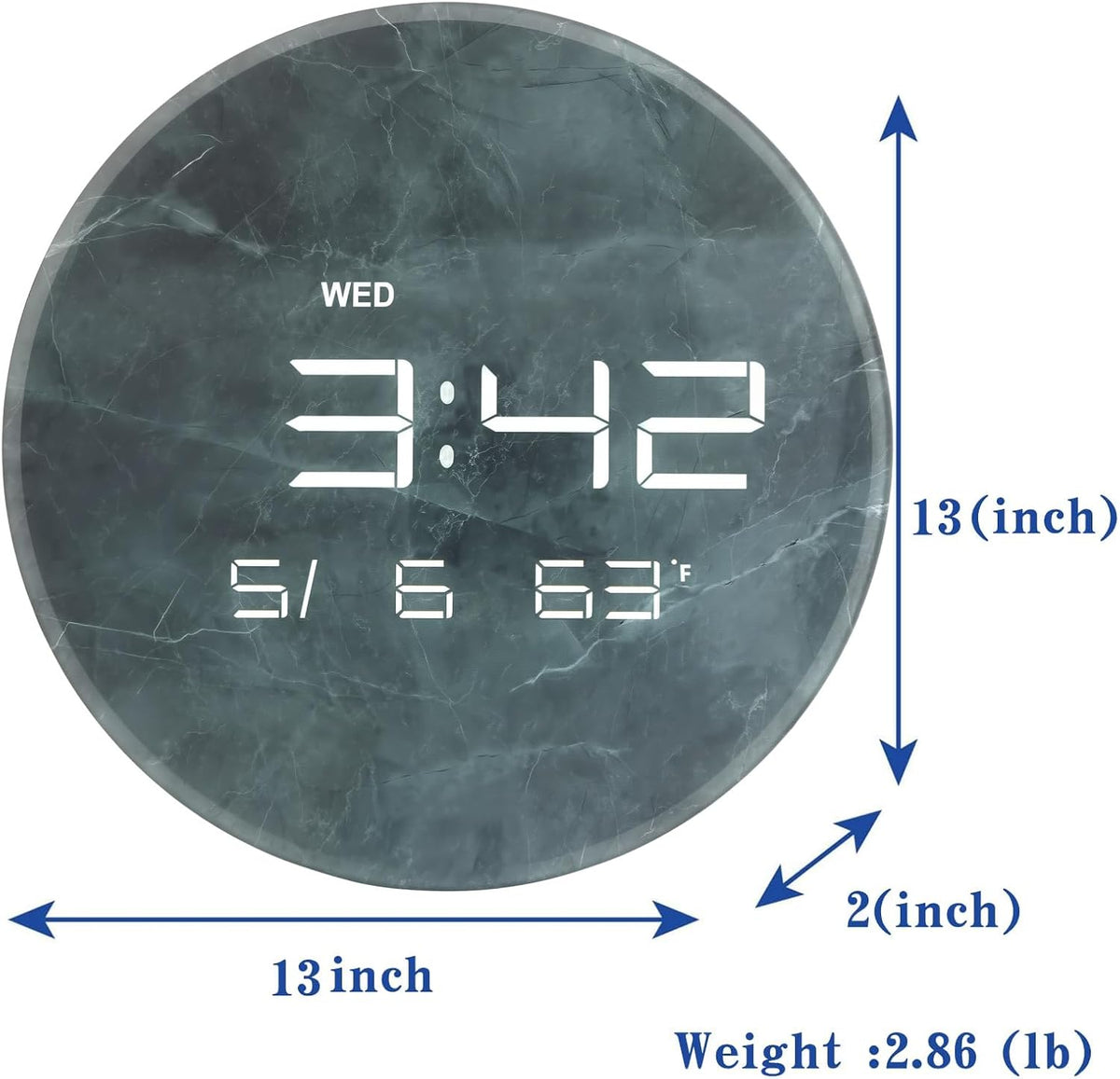 Nbdeal Digital Wall Clock with LED Display, 13" Calendar & Temperature, Automatic Dimming, 12/24hr Format, Wall & Desk Use - HUI-7855