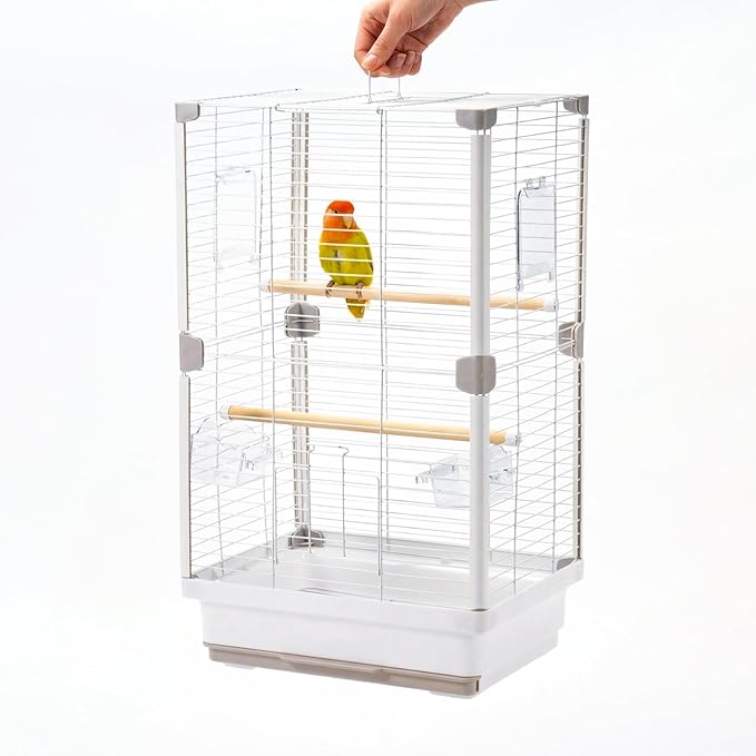 24" Portable Double-Layer Bird Cage, Travel Parrot Carrier with Handle for Vet Visits, Short Trips, White Metal Mesh Cage, for Parakeets, Cockatiels, Lovebirds, Small to Medium Birds