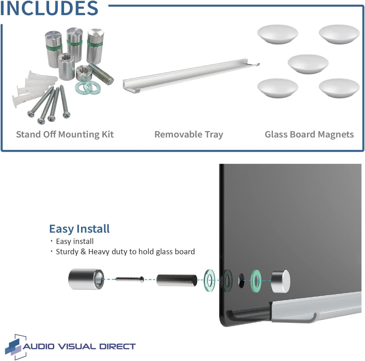 Audio-Visual Direct Magnetic Glass Dry-Erase Board, 96" x 48", Black