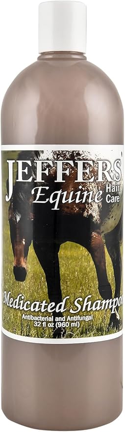 Jeffers Equine Antibacterial & Antifungal Medicated Horse Shampoo 32 Oz – Gentle Coconut Oil Based Grooming Shampoo for Horses, Daily Bathing, Show Prep, Trail, Stable, Coat & Skin Care