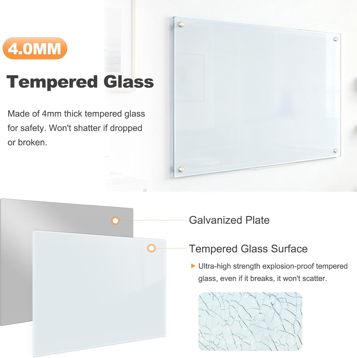 Tempered Glass Whiteboard 24" x 18" Magnetic Glass Dry Erase Board