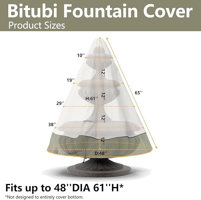 Bitubi Fountain Cover（48"x61"） 600D Oxford Cloth Garden Fountain Statue Protective Cover with Drawstring Waterproof Windproof Fountain Protector