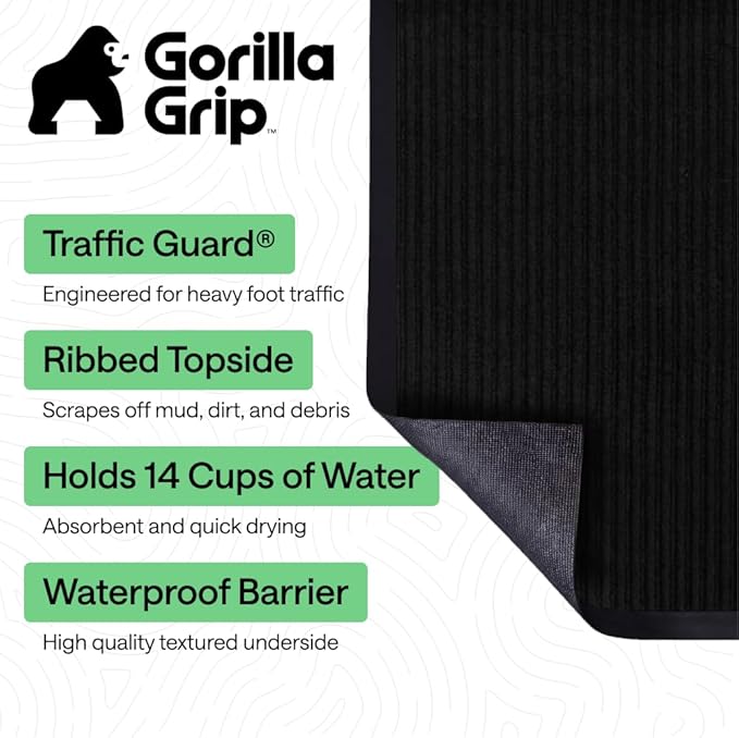 GORILLA GRIP Waterproof Traffic Guard Door Mat, 72x48 Heavy Duty Entryway Floor