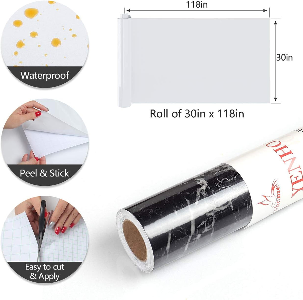 YENHOME Large Size 30"X118" Black Marble Peel and Stick Countertops Wrap for Kitchen Bathroom Waterproof Black Marble Contact Paper Self Adhesive Marble Peel and Stick Wallpaper Glossy Marble Paper