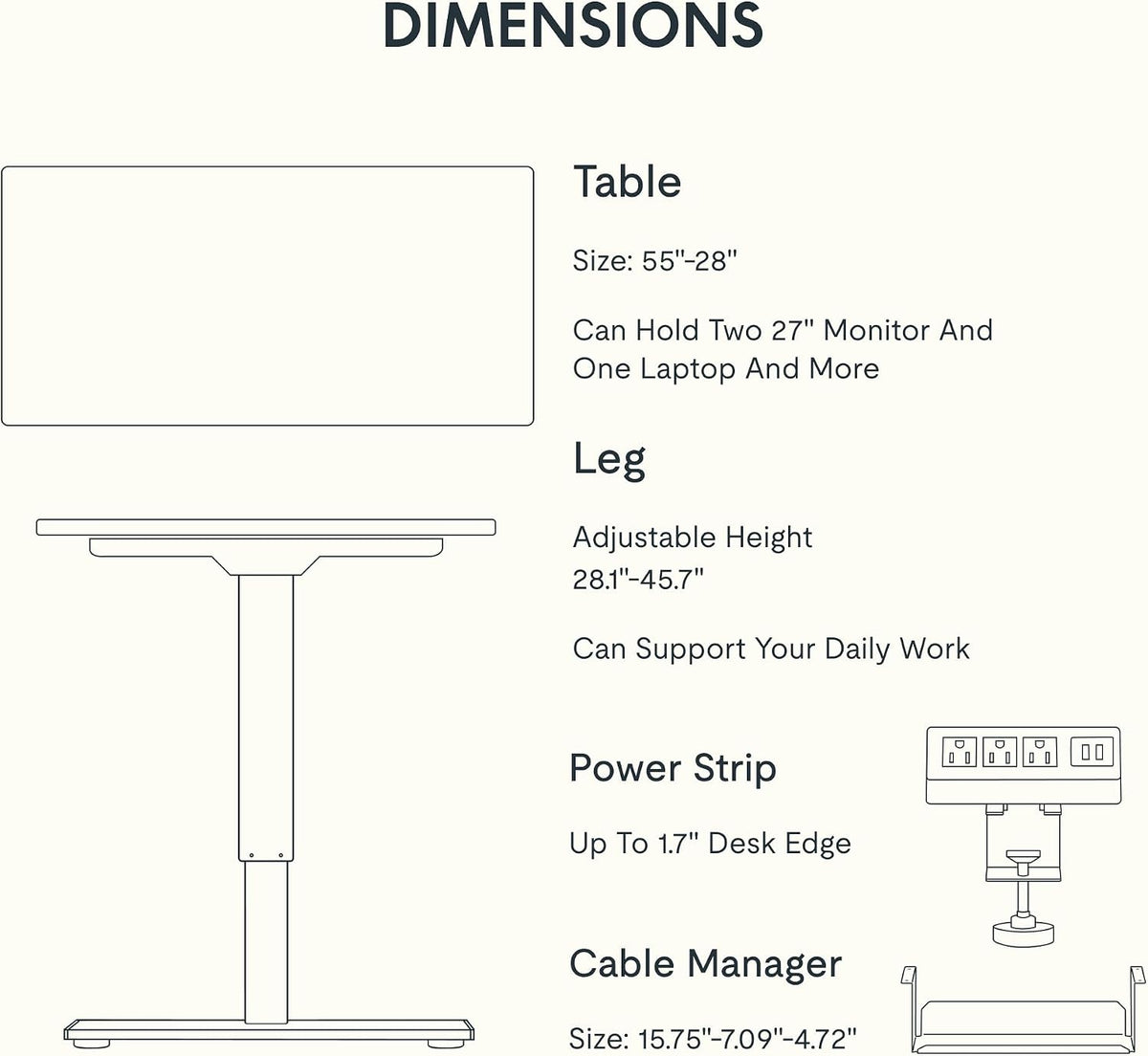 FLEXISPOT EN2 55"x28" Whole-Piece Standing Desk with Power Strip, Mahogany