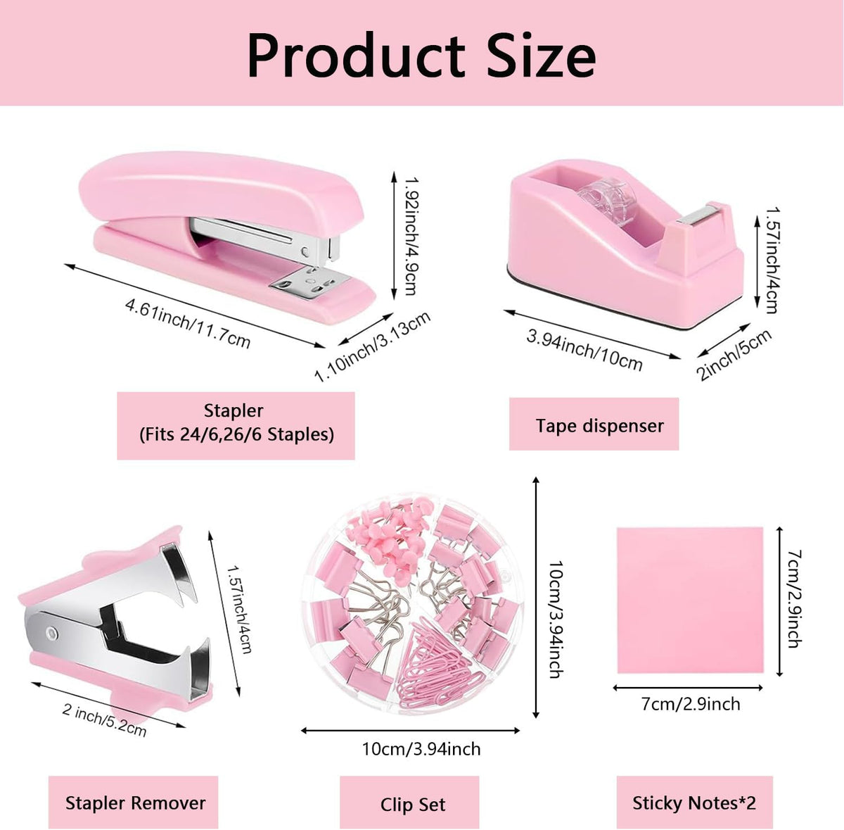 Office Supplies,Pink Desk Accessories,Desk Organizer,Stapler,Tape Dispenser,Folding Phone Stand,Scissors,Notebook,Staple Remover,Staples,Clear Tape,Sticky Notes,Clips,Cool Pen,Bookmark,Ect.22pcs