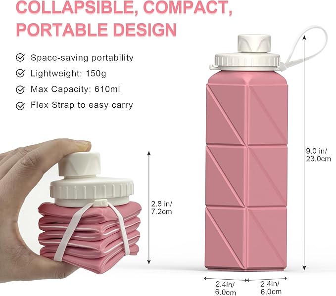 BEAUTAIL Collapsible Water Bottles 21oz/610mL, Silicone Travel Water Bottle |