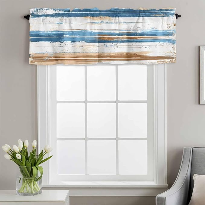 Vintage Blue Valances for Windows, 1 Panel