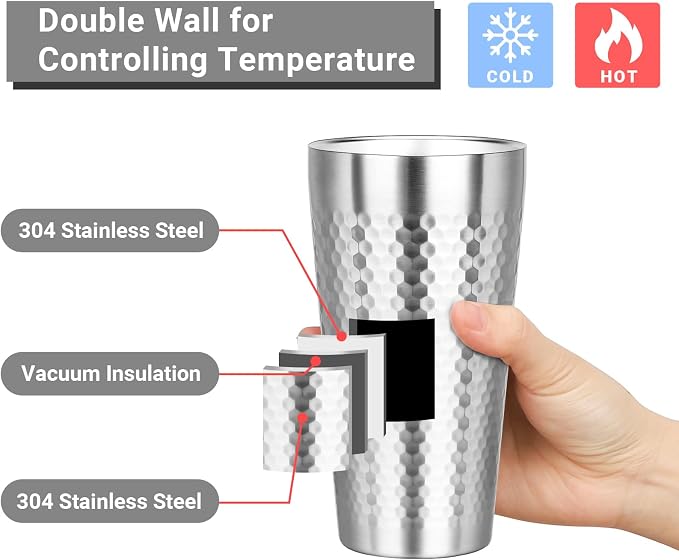 Metal Cup, 19 oz Insulated Tumbler, 12 Pack Double Wall Unbreakable Stackable