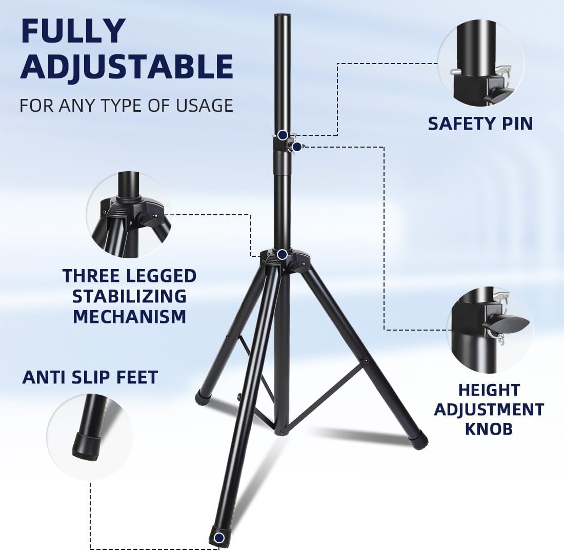 2 Pack Universal Speaker Stands Pair, Height Adjustable Tripod from 35 to 60 Inch 35 MM Compatible Insert with Carrying Bag for Stage