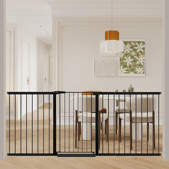 Fairy Baby 38" Extra Tall Baby Gate for Stairs & Doorway, 81.9"-84.6" Extra Wide Long Dog Pet Gate for House Indoor, Long Safety Child Gate No Drill, Metal Auto Close Walk Thru Swing Puppy Gate, Black