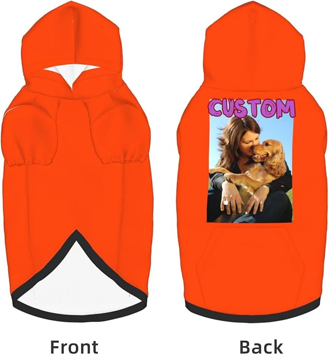 Custom Dog Hoodie Add Your Design Soft & Warm Personalized Photo Text Logo Name Dog Clothes for Puppy Sweatshirt Hooded for Small Medium Large Dogs Girl/Boy Cats OrangeRed