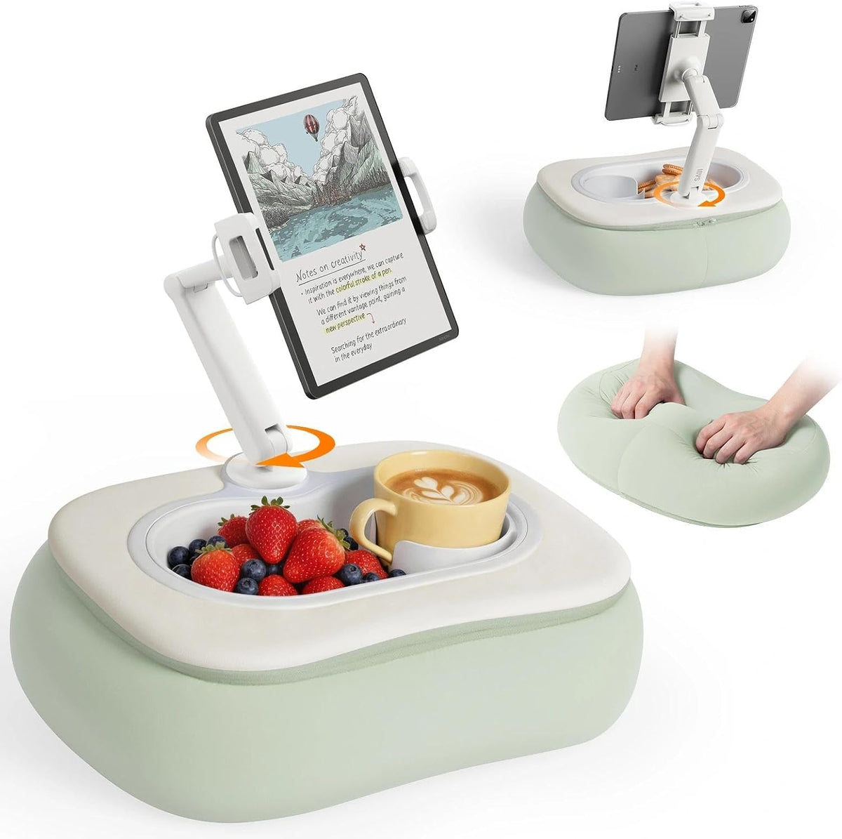 SAIJI Kindle Pillow Stand for Bed, Soft and Comfortable Tablet Holder,Green