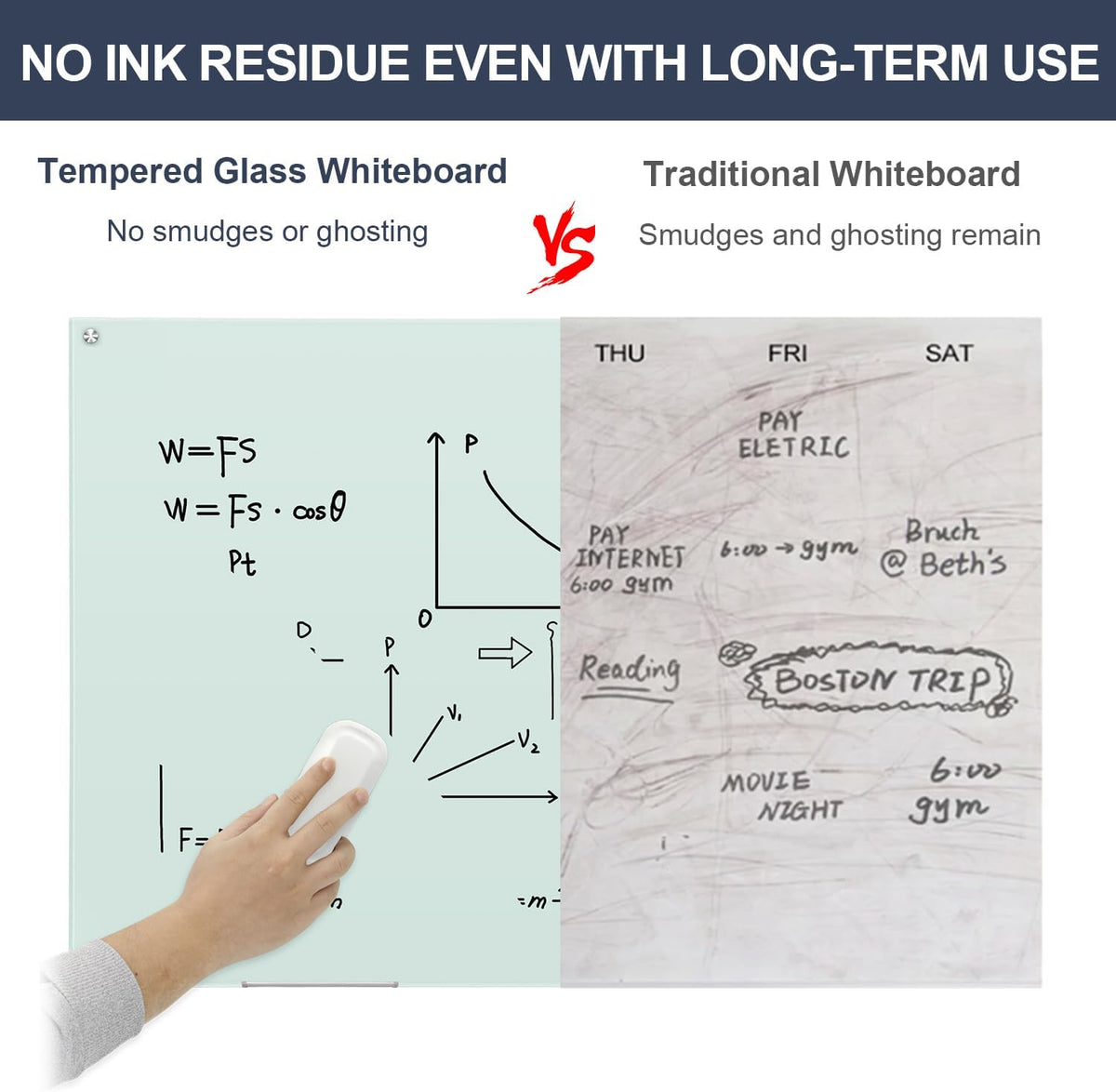 Glass Whiteboard 96x48 Large Magnetic White Board Dry Erase Board for Wall
