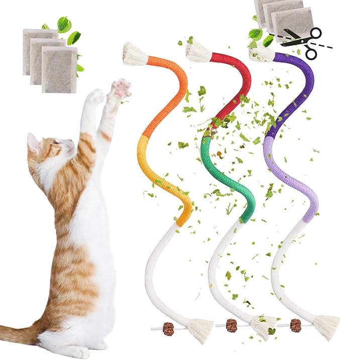 3-Pack Bent Cat Rope Toy, Pet Chew Toys, Interactive Tease Toys for Cats and Kittens, Bite-Proof Playthings, Cotton Rope Kitten Toys for Dental Care and Stress Relief, Pet Supplies