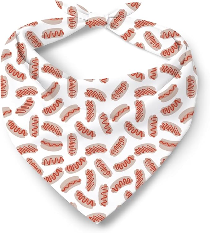 Hot Dog Print Dog Bandana, Funny Fast Food Themed Pet Scarf, Soft Adjustable Triangle Bandana for Dogs, Cute Food Pattern Dogs Accessory for Small Medium Pets