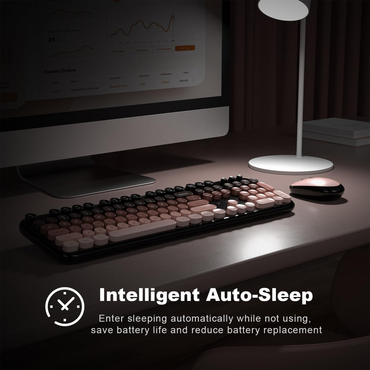 Atelus Wireless Keyboard and Mouse Combo, Typewriter Full Size Retro Keyboard with Number Pad, Ergonomic Design for Windows 7 8 10 11 PC Laptop Desktop, Home and Office Use