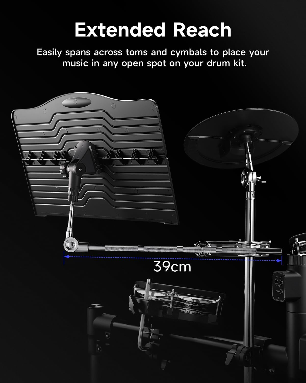 Donner Sheet Music Holder, Adjustable Clamp On Sheet Music Tray for Drummers with Multi-Joint Arm, Space-Saving Percussion Sheet Music Tray for Acoustic Electric Drum, Fits 15-35mm Cymbal Stands