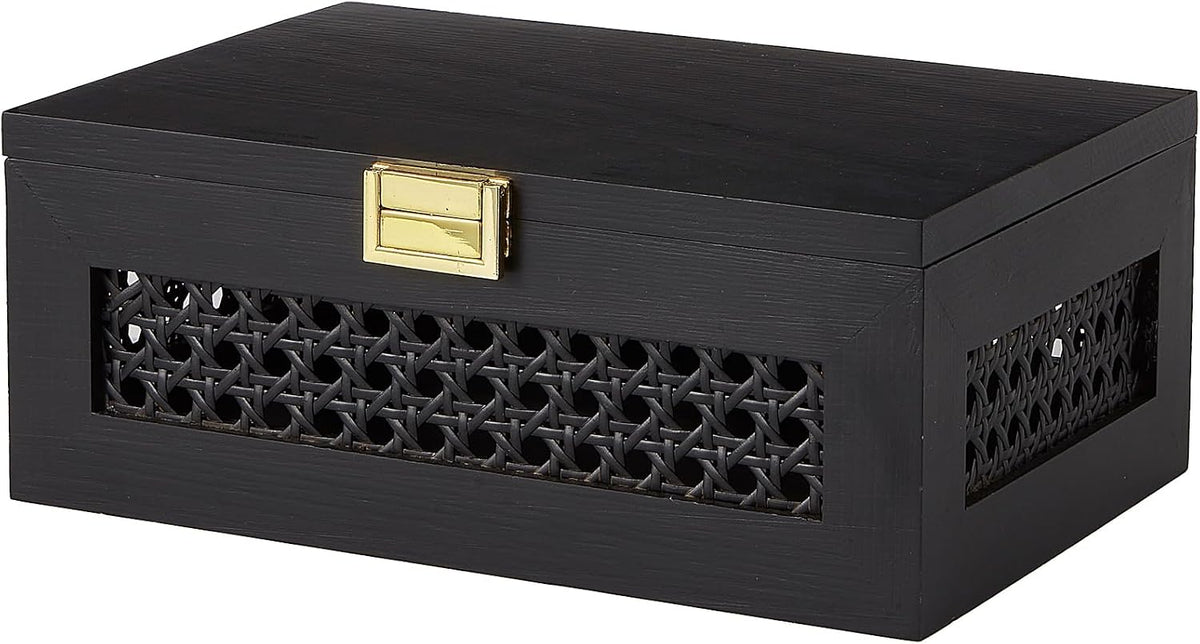 Decorative Rattan Storage Boxes Baskets with Lid Wooden Frame