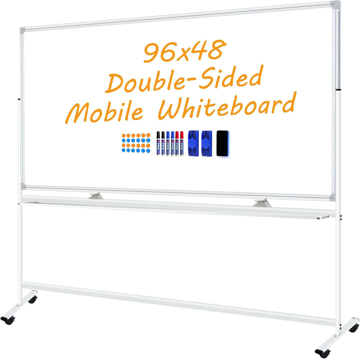 Large Rolling Whiteboard on Wheels 96"x48", Double-Sided Mobile Whiteboard