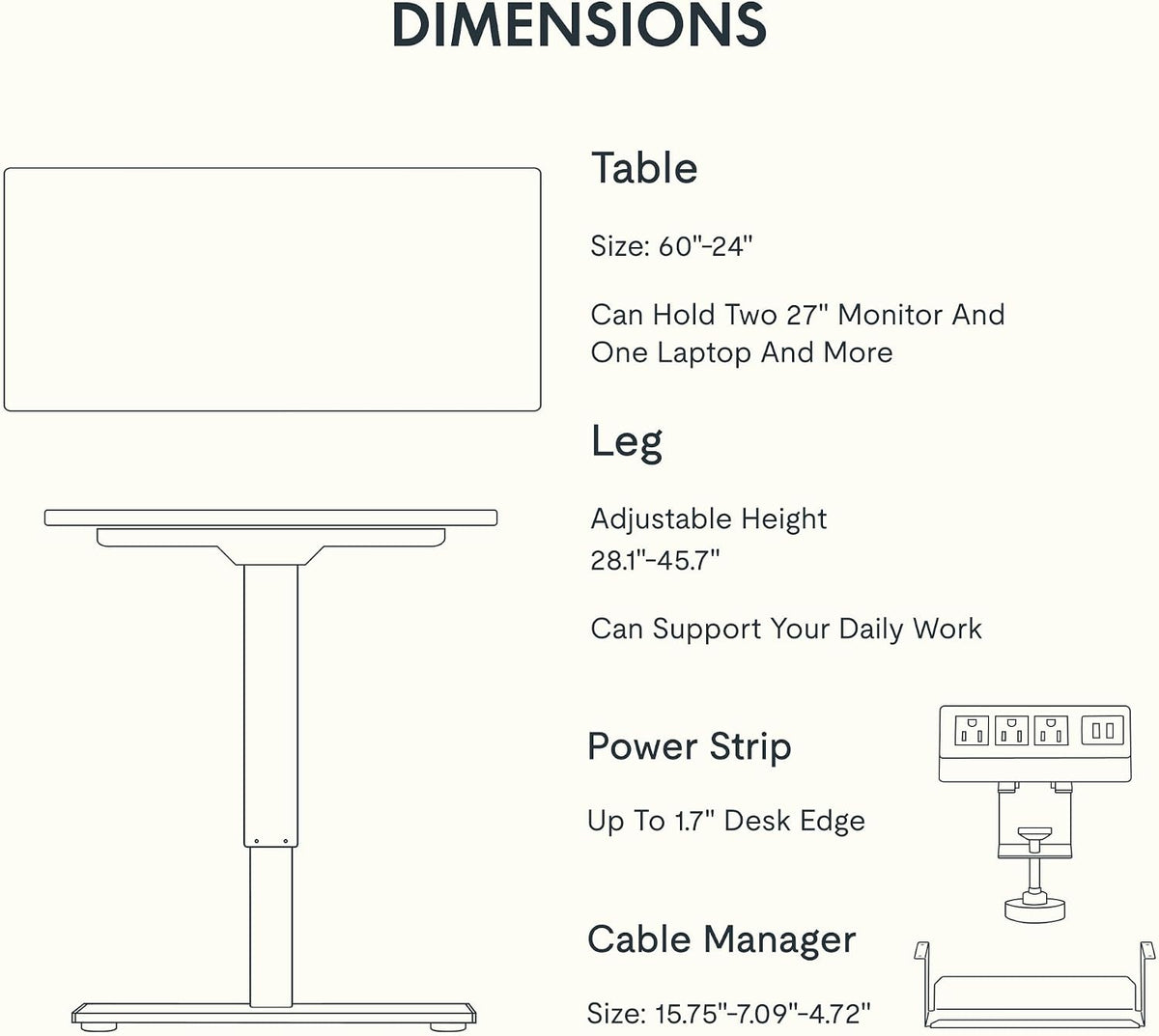 FLEXISPOT EN2 60"x24" Standing Desk with Power Strip Bundle, White