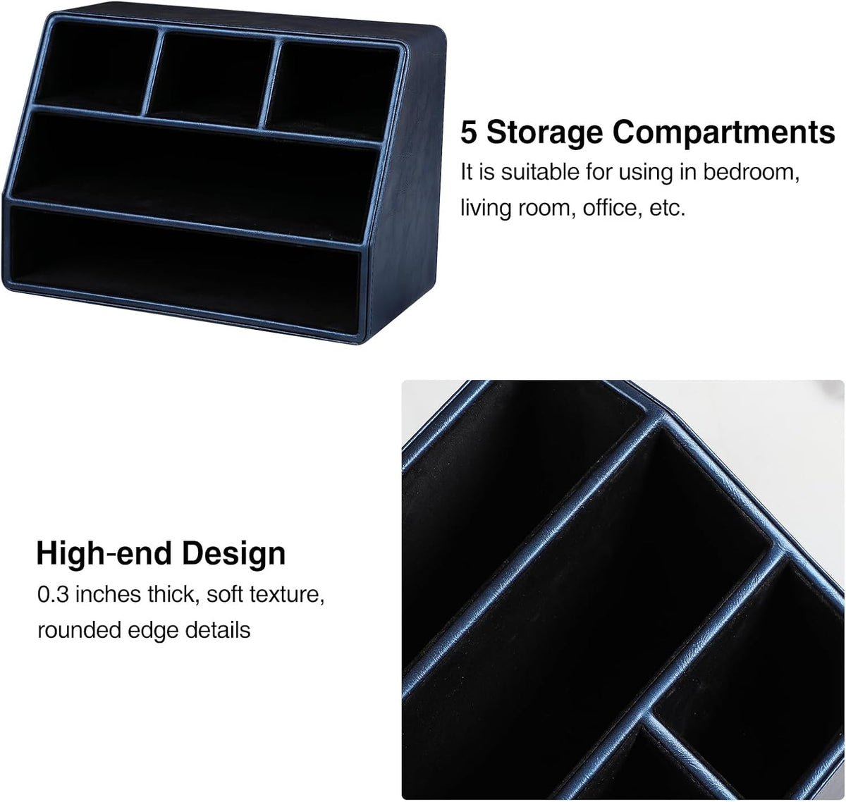 PU Leather Desk Organizer, Remote Control Holder (Dark Blue)