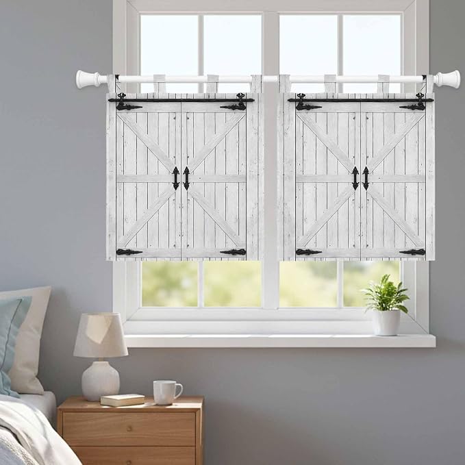 Farmhouse Wood Grain Kitchen Curtains 24 Inch Length, Small Window Curtains Tab