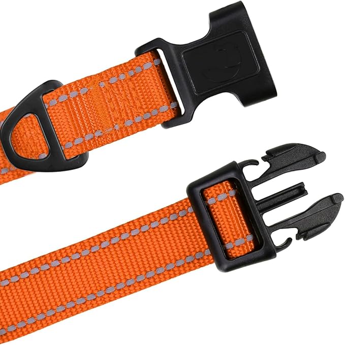 TagME Reflective Nylon Dog Collars, Adjustable Classic Pet Collar with Quick Release Buckle for Small Dogs, Orange, 5/8" Width