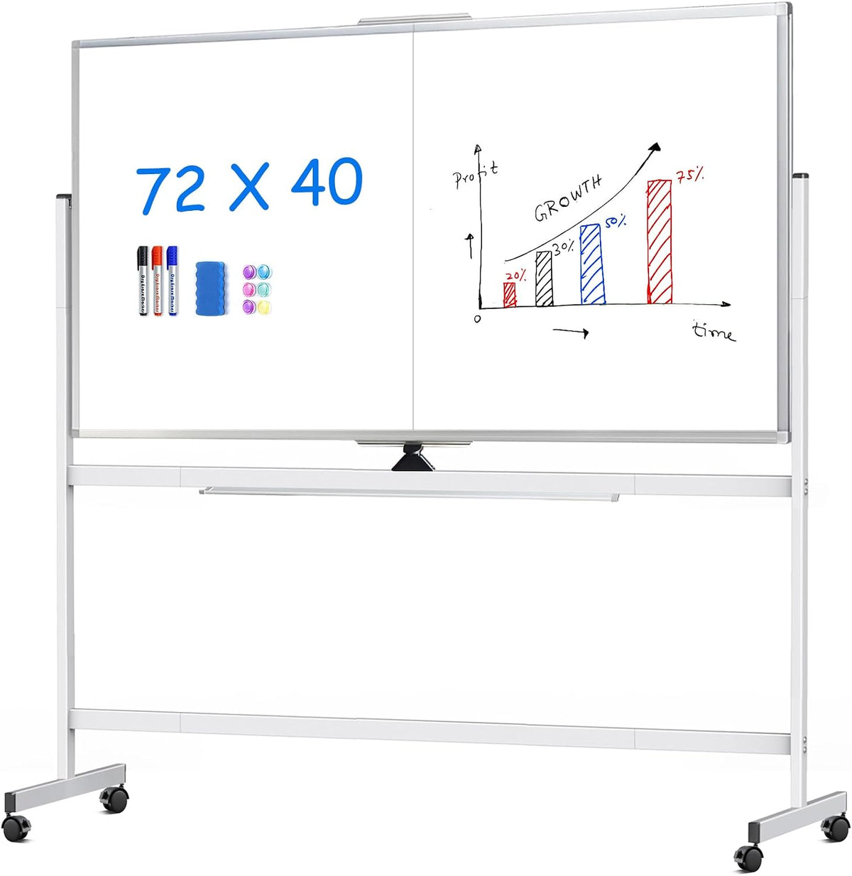 Maxtek Rolling Whiteboard 72 x 40 in, Large Double-Sided Magnetic Standing