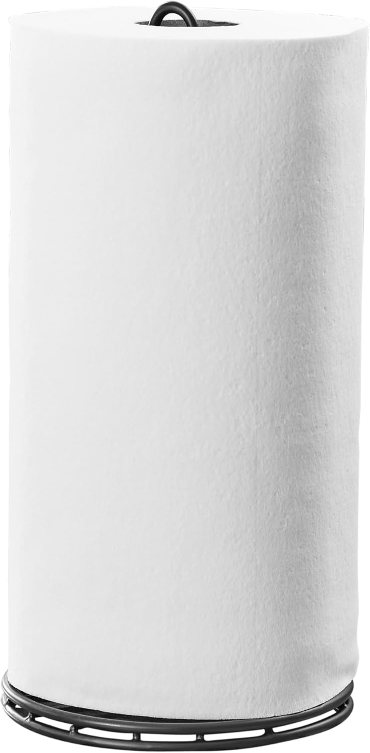 Spectrum Yumi Vertical Paper Towel Holder Stand for Kitchen Counter & Dining Table Organization, Modern Minimalist Sturdy Steel Paper Towel Dispenser Stand Fits Standard & Jumbo Towel Rolls, Black