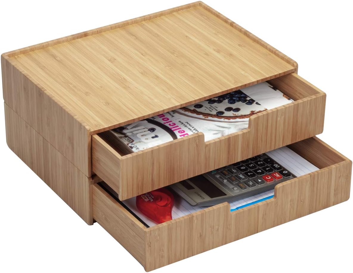 Mobilevision Large Bamboo Drawers (Set of 2) For Monitor Stand & Stackable Storage Solution for office products pens, pencils, scissors, notepads, business cards and more