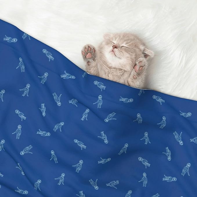 Reversible Plush Pet Blanket for Puppies Kittens, Blue Background, Double Sided Gentle Dot Texture for New Pets Adjusting to Home Environment Softly