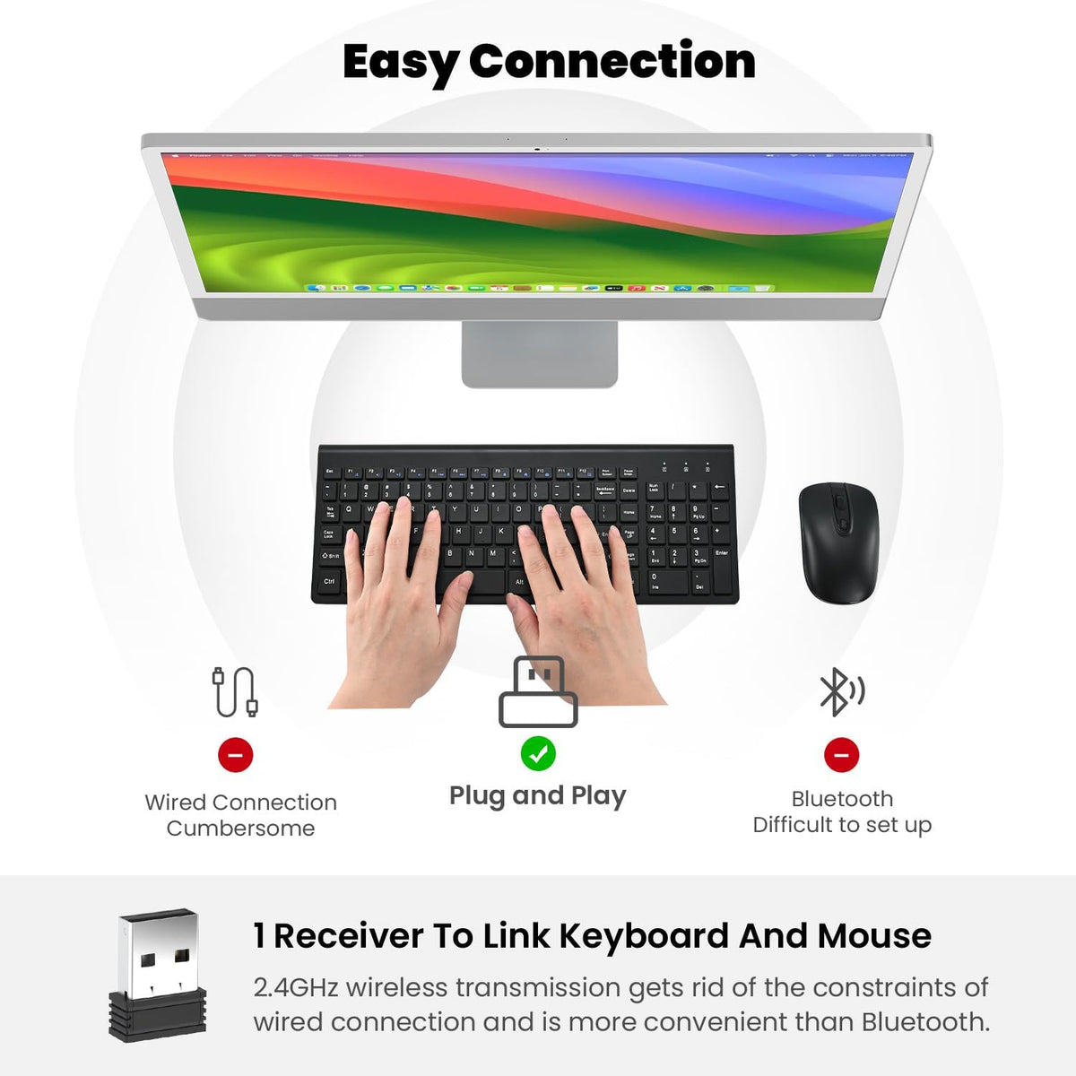 cimetech EasyTyping KF10 Wireless Keyboard and Mouse Combo, [Silent Scissor Switch Keys][Labor-Saving Keys]Ultra Slim Wireless Computer Keyboard and Mouse, Easy Setup for PC/Laptop/Mac/Windows - Black