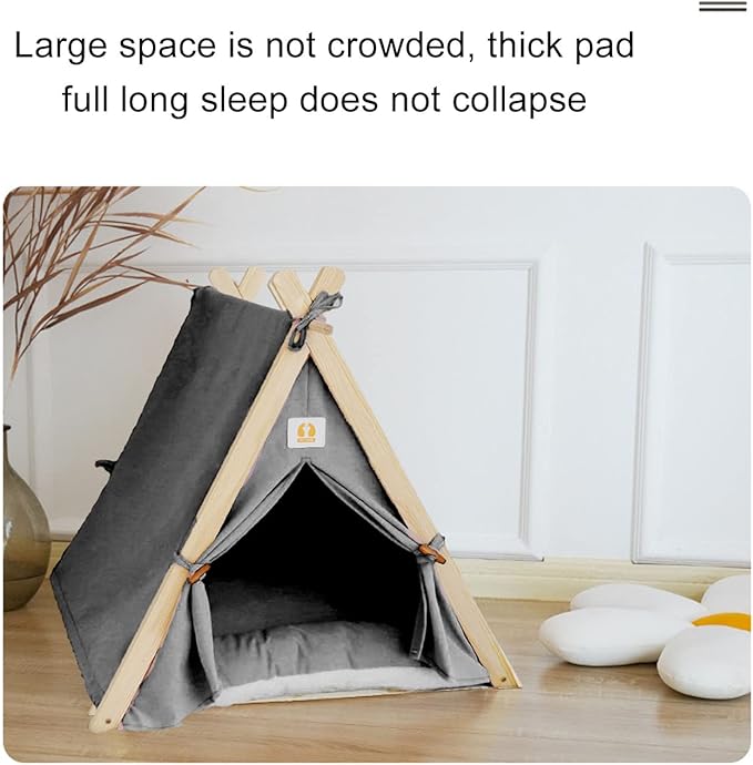Pet Teepee Tent, Soft Large Space Portable Universal Pet Tent Bed, Cat Sleeping Bed, Cat Nest, Pet Mat beds Furniture, Pet Bed for Dogs Cats Resting Playing(Grey)