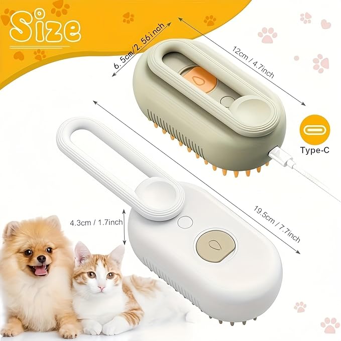 4 in 1 Pet Steam Brush, Cat Steam Brush, Quick & Easy Pet Hair Remover, Massaging & Deshedding - Anti-Static, Moisturizing, USB Rechargeable for Dogs & Cats (White)