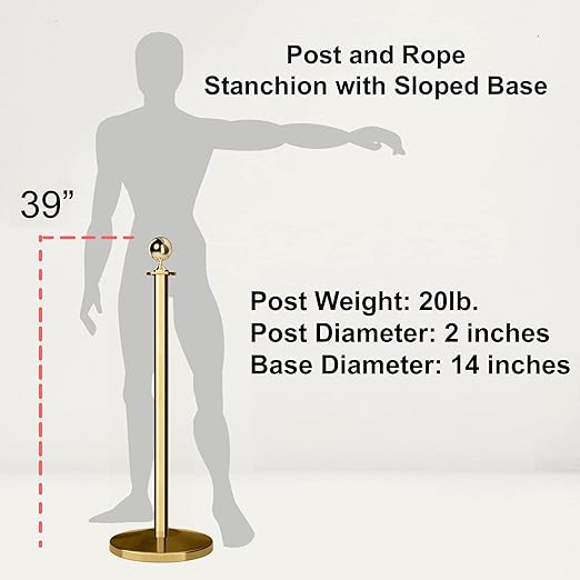 Montour Line Cline Post and Rope Stanchion, Sloped Base, (Polished Stainless Steel Post, Ball Top)