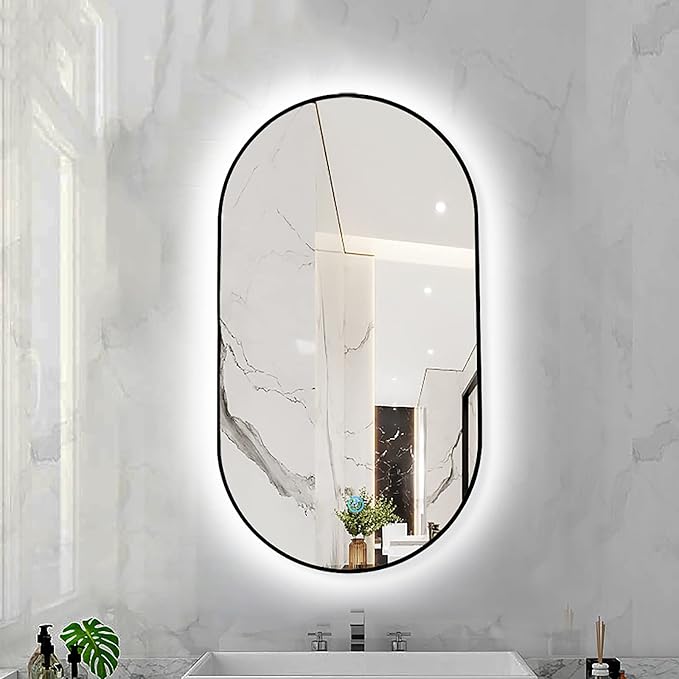 Oval LED Illuminated Bathroom Mirror, Wall-mounted Vanity Makeup Mirror