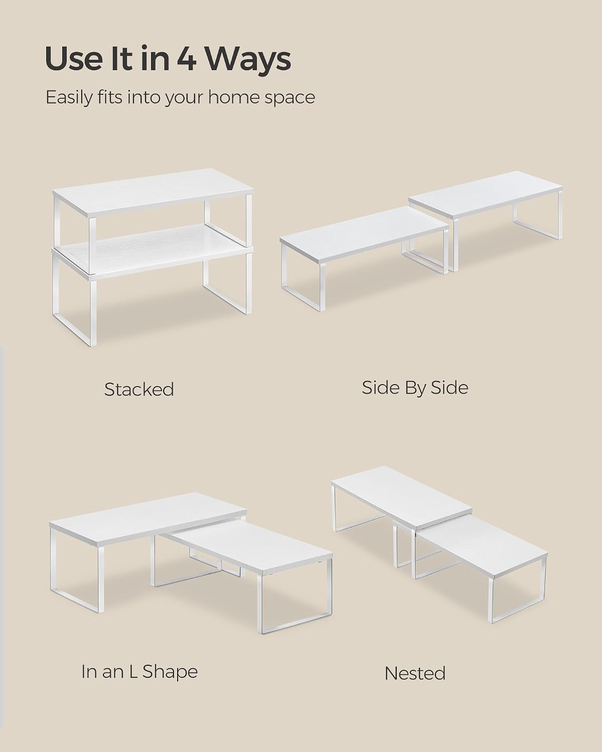 SONGMICS Cabinet Organizer Shelf, Set of 4, Stackable, Expandable